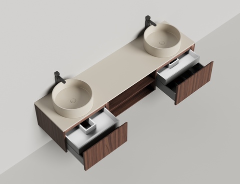 Подвесная тумба Domino 2000, шпон, для двух раковин, с фрезеровкой — фото 13